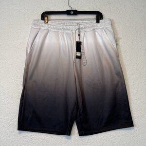 Linea Uomo Shorts Mens Lg Gray Black Atleisure Gym Full Elastic Waist Workout